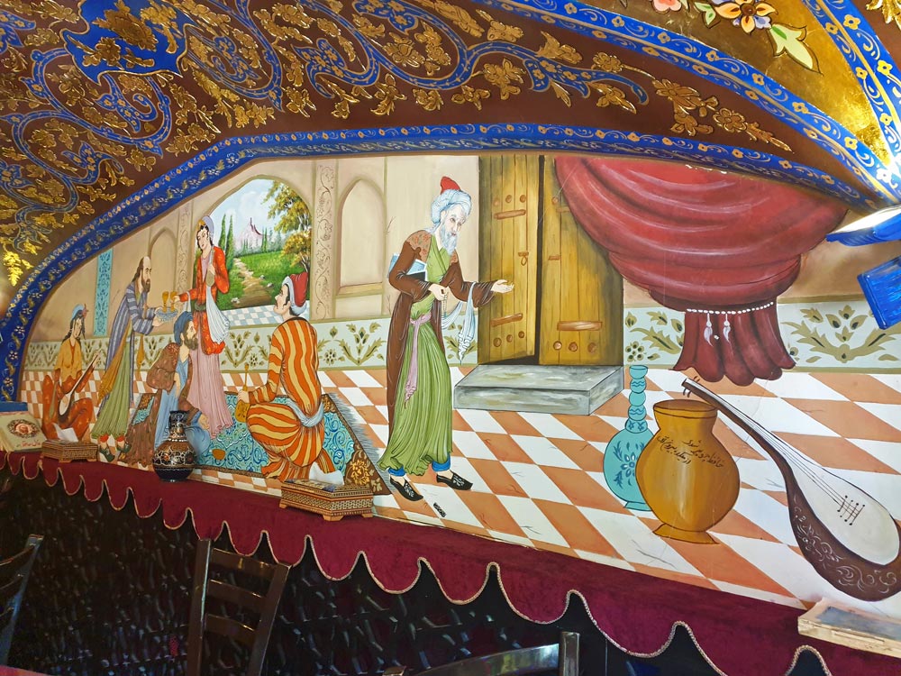 Wall decoration in the Bahar Narenj Cafe in the Armenian Quarter Jolfa in Isfahan, Iran
