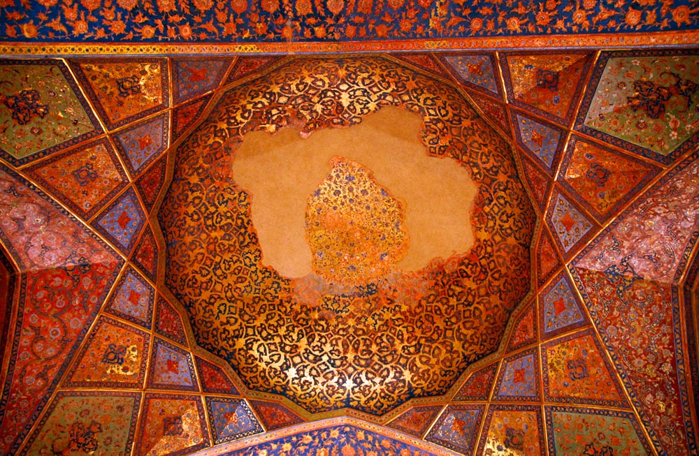 Ceiling decoration in the Chehel Sotoun Palace in Isfahan, Iran