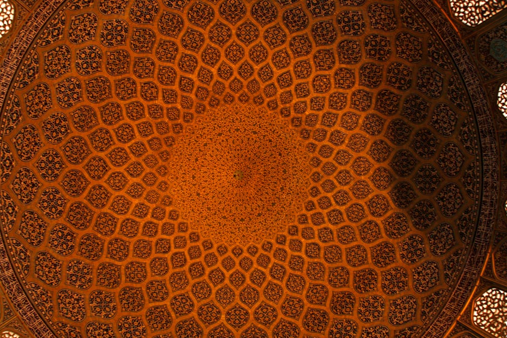The interior of the dome in the prayer hall of the Sheikh Lotfolllah Mosque in Isfahan, Iran