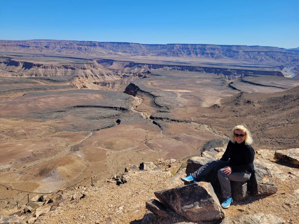 Me (Vanessa aka The Traveling Colognian) in front of the Fish River Canyon in Namibia