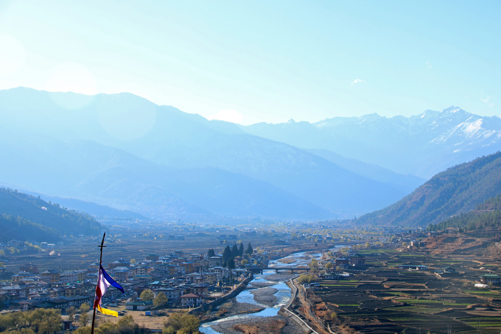 Ausblick auf das Paro-Tal in Paro, Bhutan